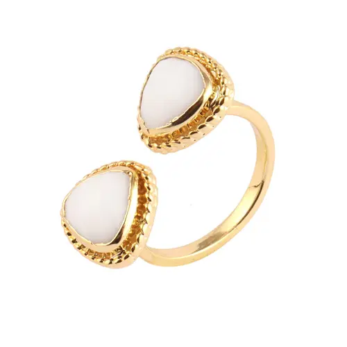 2023 ultima moda ragazze party wear anelli 8mm trilioni sfaccettato anello di agata bianca placcato oro regolabile doppia pietra anelli aperti
