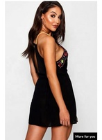 Mini robe brodée noire scintillante pour fille, tunique de Style bohème, avec lacet Sexy, pour l'été