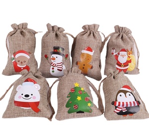 Eco Friendly Linen Christmas Gift Bag Drawstring Small Jute Storage Bags
