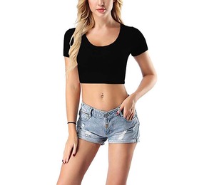 เสื้อยืดรัดรูปเซ็กซี่แขนสั้นสำหรับผู้หญิงเสื้อยืดฟิตเนสแบบแห้งเร็วชุดเล่นโยคะฟิต - Product Image 1