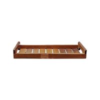 Plateau de service en bois avec poignées, finition huilée, 14x6x1,5 pouces, compatible lave-vaisselle et micro-ondes, style moderne, pour contact alimentaire