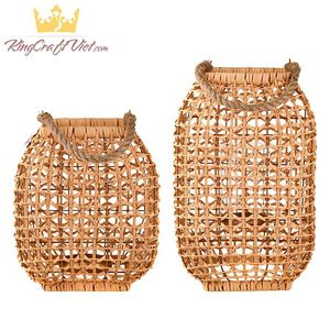 <b>Set</b> of 2 Vintage Water Hyacinth <b>Lantern</b> Pendant Vietnam Handwoven Natural Rattan Candle Holder Wholesale Boho <b>Lantern</b> - Product Image 4