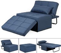 Canapé-lit inclinable multifonctionnel Fauteuil lounge pouf pliant moderne en tissu bleu Lit d'invité dormeur Salon bas en métal
