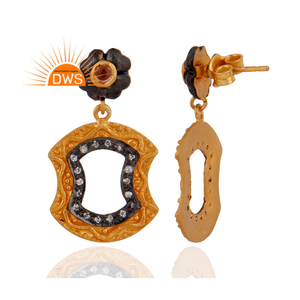 Classic Design Gold Plated <b>Silver</b> <b>Dangle</b> <b>Earring</b> Supplier Tourmaline Gemstone White Zircon <b>Earrings</b> Jewelry Wholesaler - Product Image 2