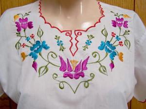 Tops d'été bohèmes pour femmes, broderie, vêtements personnalisés, manches courtes, tunique en coton à fleurs - Product Image 2