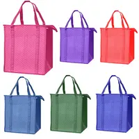Yeniden kullanılabilir katlanabilir termo-Tote yalıtımlı bakkal öğle soğutucu market alışveriş çantası fermuarlı üst ve takviyeli kolları