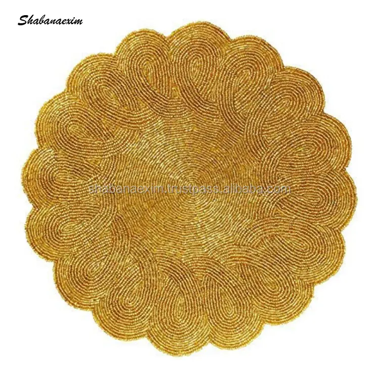 Voedsel Serveren Placemats Eco-vriendelijke Handgemaakte Kralen Placemat Goud Bloem Kralen Placemats Placemats