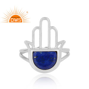 Hamas Hand-anillo de plata de ley 925 con diseño de lapislázuli, conjunto de piedras preciosas de lapislázuli azul facetadas, para mayorista - Product Image 2