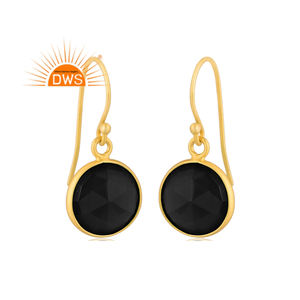 Boucles d'oreilles pendantes personnalisées en argent sterling 925 plaqué or avec pierre précieuse onyx noir naturel pour femme, cadeau de fête - Product Image 1