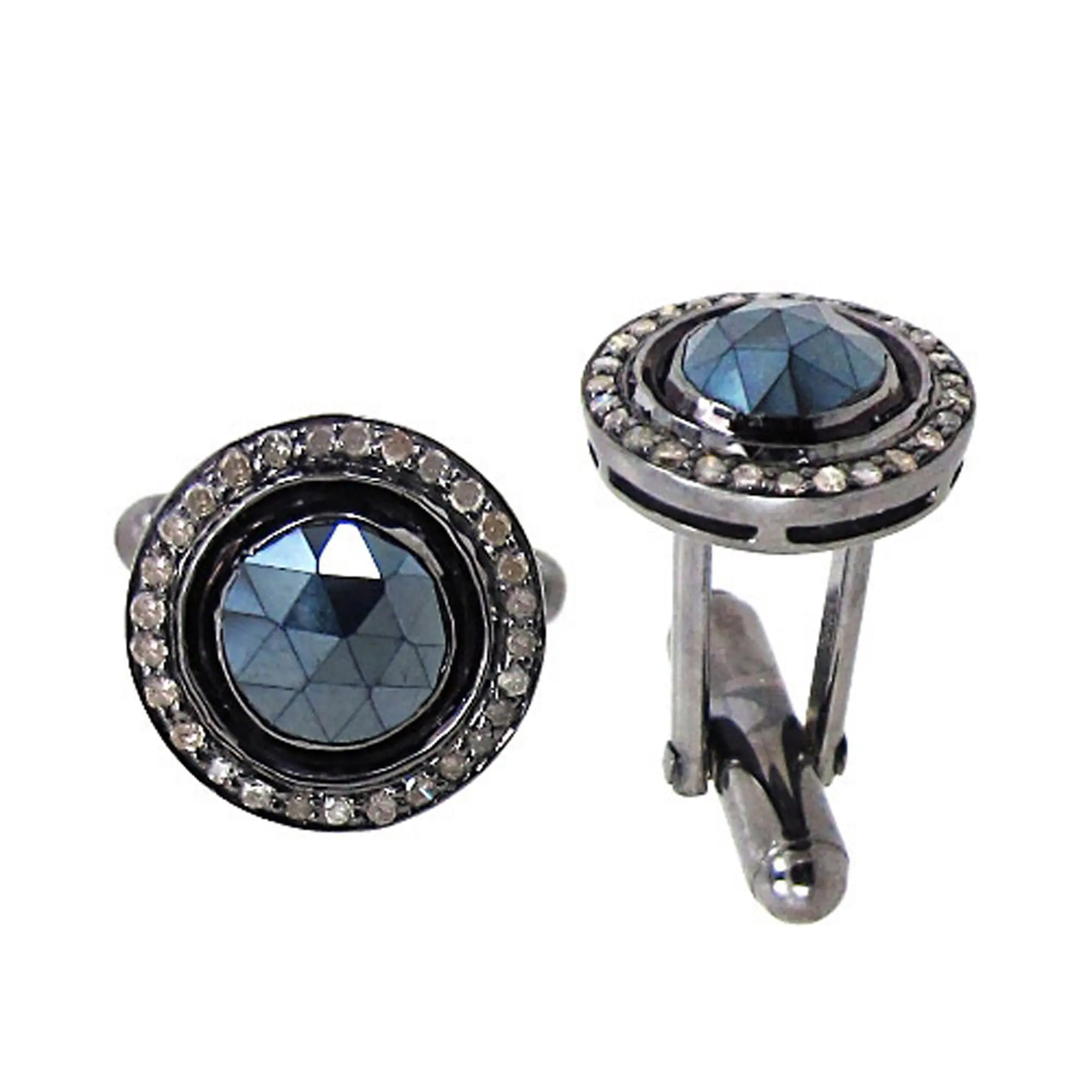 Nieuwste Mode Accessoires Natuurlijke Pave Diamant Zwarte Spinel Manchet Link 925 Sterling Zilveren Stropdas Clips Fijne Sieraden Fabrikant