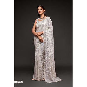 Dernier sari indien élégant en georgette brodé de sequins, vêtement ethnique pour adultes pour les mariages et les fêtes - Product Image 2