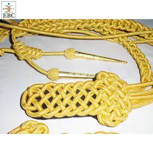 Buy Pakistani Made Gold Aiguillette with Shoulder Knot Epaulettes OEM Uniform Metallic Cord Aiguillettes Hand Knitted