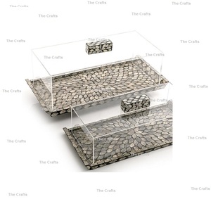 Bằng gỗ và lau làm việc thực phẩm phục vụ khay với Acrylic Bìa bộ của hai kích cỡ khác nhau đồ ăn nhẹ khay ở mức giá thấp - Product Image 6