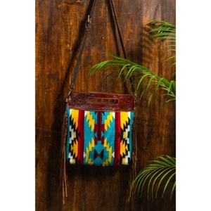LW 2023 Femmes Vintage Bohème Cuir Frange Imprimé Toile Cross Body Bag Multi-Color Shopping Sling Véritable Cuir Hiver - Product Image 2