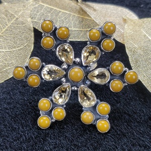 Mokite y anillo de piedras preciosas naturales ahumadas 925 anillo de estilo de flor de plata esterlina sólida para mujer joyería proveedor al por mayor ODM - Product Image 3