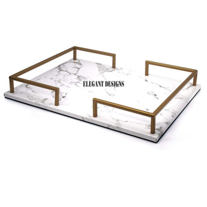 Plateau de service en marbre de conception créative de haute qualité plateau de service fait à la main concepteur unique plat de service décoratif en marbre - Product Image 1
