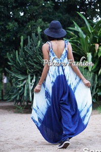 Tie Dye mono largo sin mangas verano bohemio Chic elegante Lino algodón trajes mujeres Premium dulce 6XL venta al por mayor precio bajo - Product Image 6