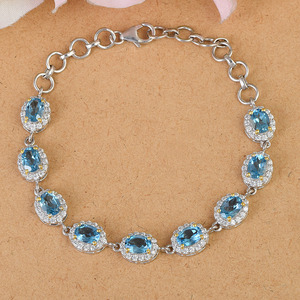 บุษราคัมบลูรัศมีสร้อยข้อมือลูกบาศก์เพทายพลอยกำไลผู้ขาย925เงินสเตอร์ลิง7นิ้ว Dainty เครื่องประดับสำหรับงานแต่งงานผู้หญิง - Product Image 3