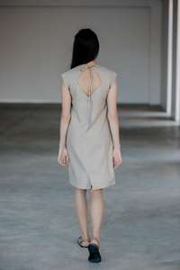 Arrival fashionable trending latest design dark gray color crepe fabric v-neck sleeveless knee-length for <b>sexy</b> <b>women</b> linen <b>dress</b> - Product Image 2