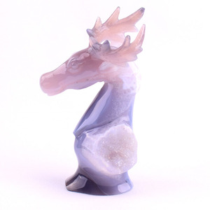 Estatua de Cabeza de <span class=keywords><strong>Ciervo</strong></span> Tallada a Mano en Cristal Natural, Geoda Semipreciosa, Regalo de Navidad - Product Image 1
