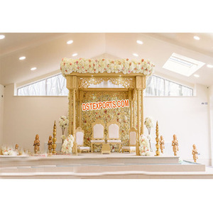 Indian <b>Wedding</b> Double Wooden Mandap Traditional <b>Wedding</b> Golden Mandap Set Decoration <b>Wedding</b> Golden Carved Bollywood Mandap USA - Product Image 1