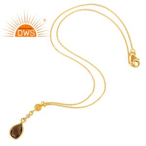 Collar de cuarzo ahumado con Topacio blanco, collar de cadena de plata de ley de diseñador chapado en oro, proveedor de joyería, Colección clásica - Product Image 2