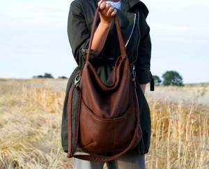 Everyday Vegan Handbag Shoulder <b>Bag</b> / Zipper Large Big School / <b>Boho</b> Bohemian Hippie Old Vintage / Bronze Brown Cocoa / Fake Lea - Product Image 1