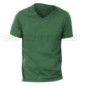 เสื้อยืดคอวีแขนสั้นผ้าแคนวาสสีผสมสามส่วนสำหรับทุกเพศ - Product Image 1