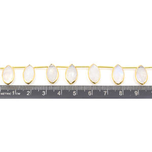 <b>Rainbow</b> Moonstone 12 Beads Strand Marquise Shape with 18K Gold Plating 14K & 18K Gold Bezel <b>Top</b> Side Drilled - Product Image 3