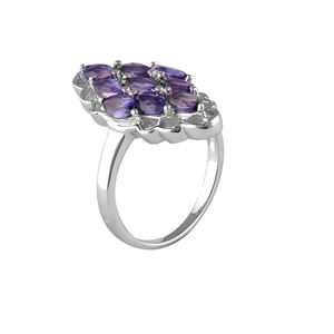 แหวนเงินแท้ 925 ชุบโรเดียม ประดับพลอยไอโอไลต์ ดีไซน์สวยเก๋ ทันสมัย เหมาะสำหรับผู้หญิง เป็นเครื่องประดับสำหรับงานแต่งงาน งานหมั้น หรือเป็นของขวัญ - Product Image 1