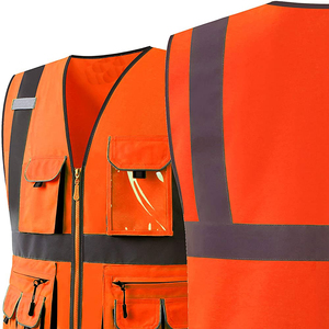 Chaleco de seguridad laboral reflectante de alta visibilidad con logotipo personalizado Material impermeable de poliéster y nailon para trabajo público al aire libre - Product Image 5