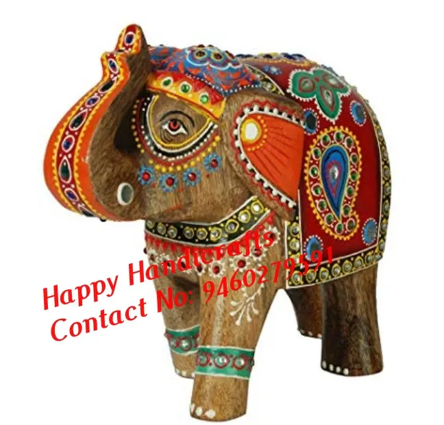 हस्तकला Handpainted पारंपरिक हस्तनिर्मित सजावटी हाथ नक्काशीदार लकड़ी के हाथी