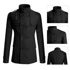 Manteau d'hiver pour homme de qualité supérieure, couleur unie, col Tron, en cuir véritable respirant, double boutonnage, sur mesure - Product Image 5