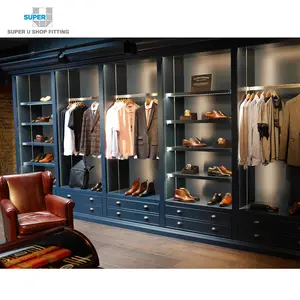 Groothandel Herenkleding Display Wall Kast Ontwerp Custom Hout Opbergkast Menswear Winkel Meubels Winkel Ontwerp