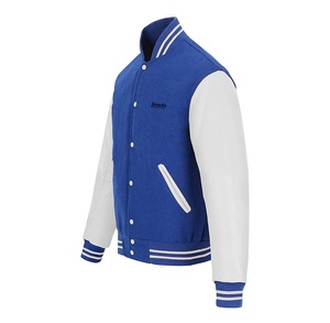 High Quality <b>Men's</b> Varsity <b>Jacket</b> Stand Collar <b>White</b> Leather Sleeves Customized Embroidery Windproof Breathable OEM Service - Product Image 2