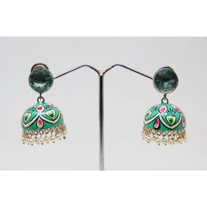 treanding handpainting <b>silver</b> look alike stone stud earings - Product Image 5