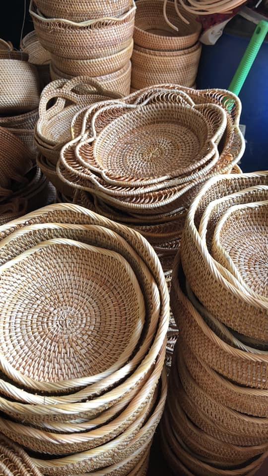 ベトナムヴィンテージウィッカー収納バスケット-長方形竹バスケット