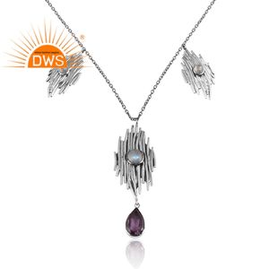 Sticks Vibration Designer <b>Necklace</b> Oxidized Sterling <b>Silver</b> <b>Chain</b> <b>Necklace</b> Amethyst Moonstone <b>Necklace</b> Manufacturer - Product Image 2