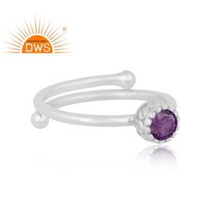 Bague en pierre d'améthyste naturelle, anneau en argent Sterling fin, empilable, fabricant de bijoux - Product Image 2