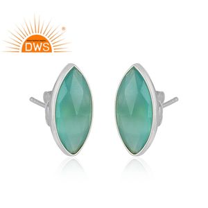 Boucles d'oreilles clous en calcédoine aqua mignonnes, forme marquise, en argent sterling 925, certifiées, tendance, pour cadeau de fête, bijoux vintage - Product Image 2
