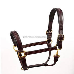 Cabestro de caballo de cuero marrón cosido, hecho a mano Accesorio clásico, suave, acolchado, hardware de latón sólido y enganche en la garganta - Product Image 2
