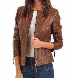 Chaqueta de motorista Unisex, chaqueta de cuero marrón azabache 100%, disponible en todos los colores de cuero, hecha en Pakistán - Product Image 2