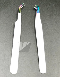 Pince à épiler d'extension de cils en acier inoxydable japonais blanc avec logo personnalisé Volume fortement incurvé Pointe pointue Produit durable - Product Image 1