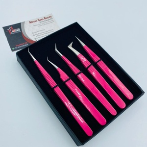 Pinzas de extensión de pestañas Dumont rosa fuerte de acero inoxidable japonés profesional diseño puntiagudo probado a mano sostenible mejor - Product Image 1