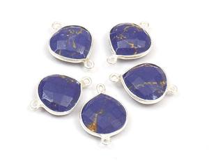 Azul cobre turquesa Natural Multi piedra preciosa forma de corazón plateado oro y plata joyería hecha a mano bisel conector - Product Image 2