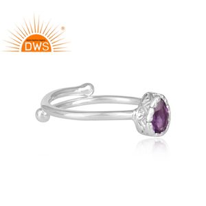 Bague en argent sterling 925 pour fille, anneau entièrement fini, de styliste, pierre précieuse d'améthyste, accessoire de mode - Product Image 3