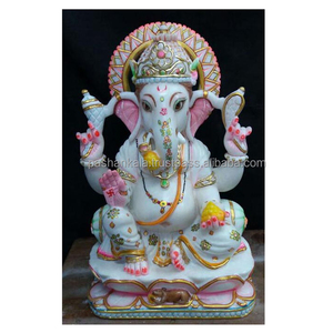 Estatua de Ganesha Idol de mármol blanco, estatua sentado - Product Image 1