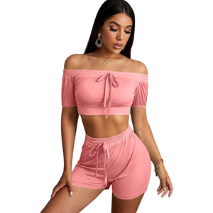2 Piece Set Clothing Women Tops Tracksuits T-shirts Pant <b>Trousers</b> Sets 2 Piece Biker <b>Short</b> Sets - Product Image 5