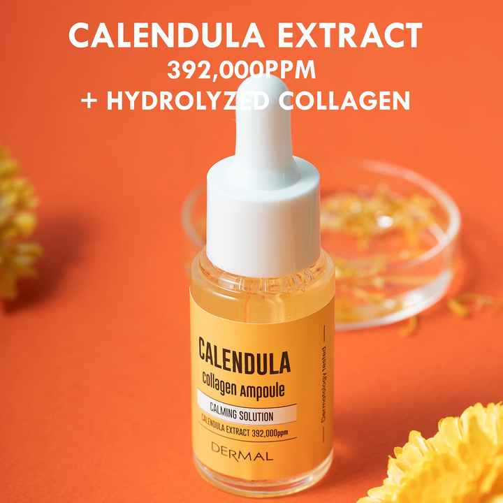 Dermal Korea Ampoule Calendula Facial Serum and Acai Berry Serum 17ml*2/Case for Skin Soothing Vitalizing and Moisturizing