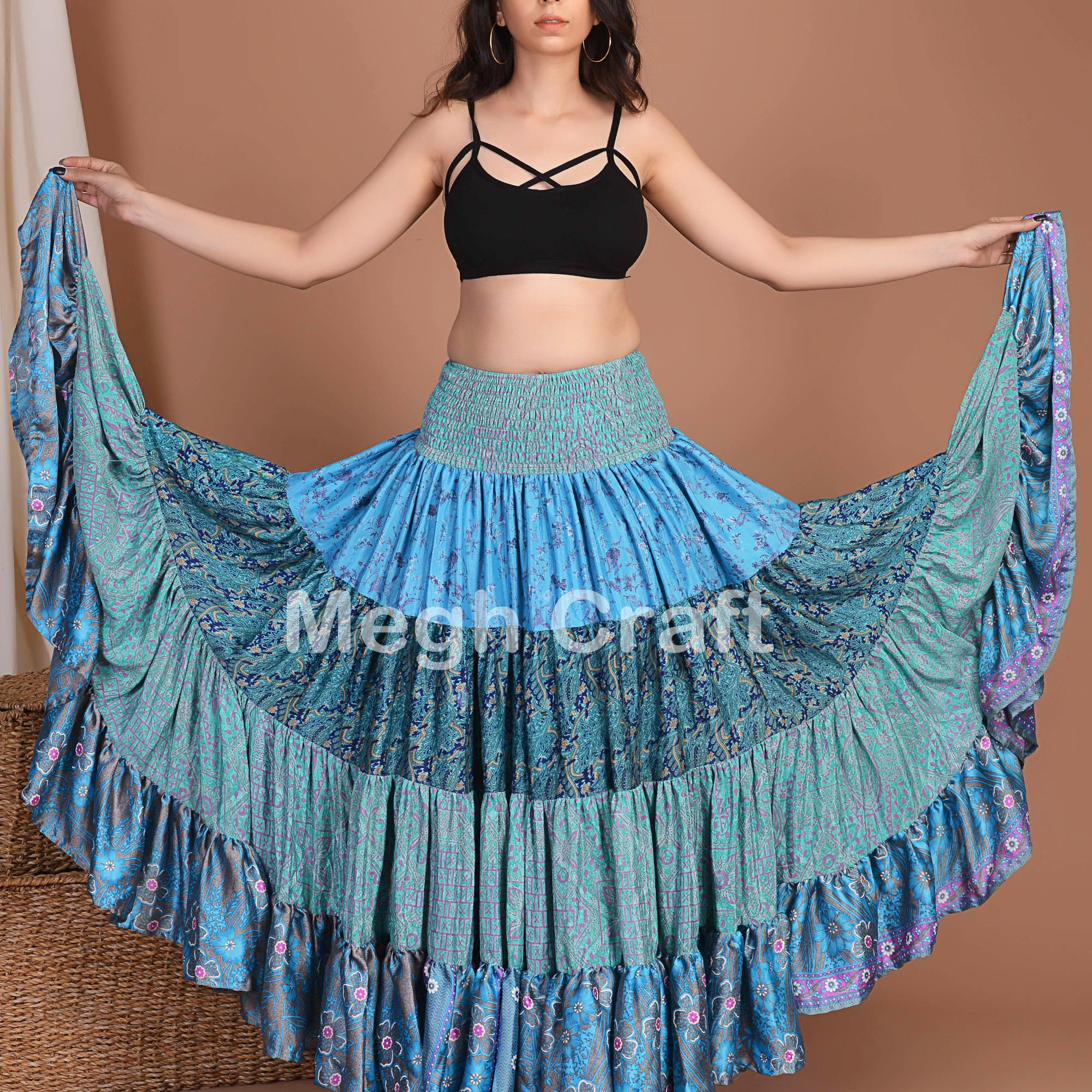 【BAON】Mandto Summer Frill Tiered Long Skirt Tiered Tulle Ruffle Maxi Skirt-Navy | Boden EU